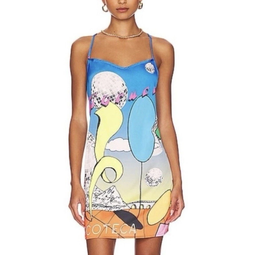 FIORUCCI Slip Mini Dress in Disco Print Abstract Artsy NWT Sz M